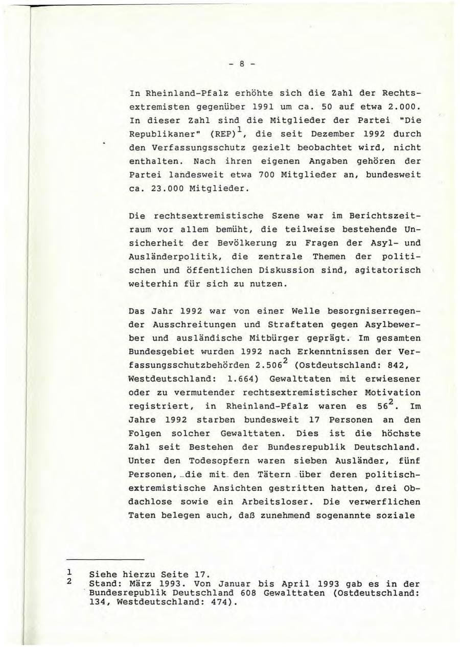 Seite 9 des Verfassungsschutzbericht 1992 Rheinland-Pfalz
