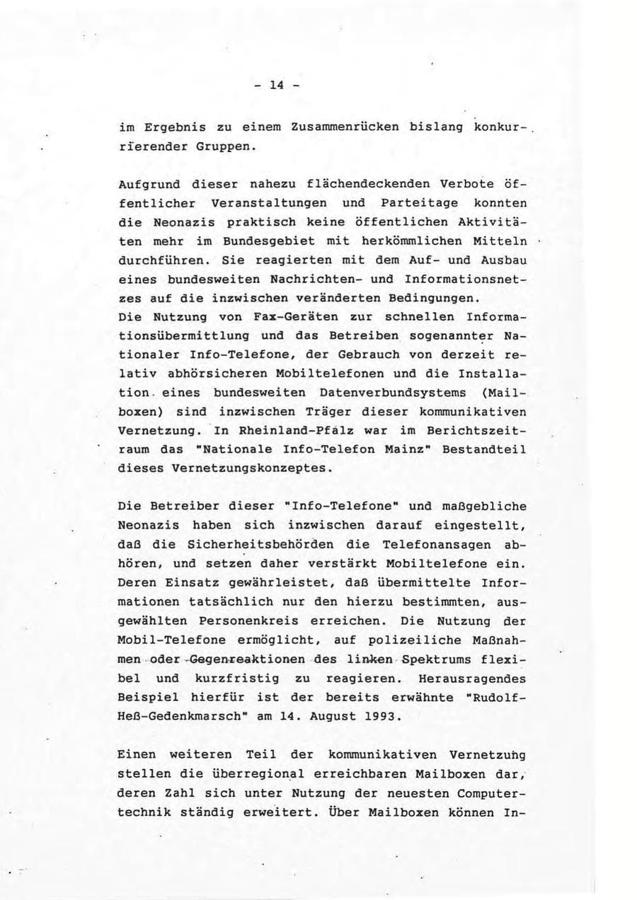 Seite 14 des Verfassungsschutzbericht 1993 Rheinland-Pfalz