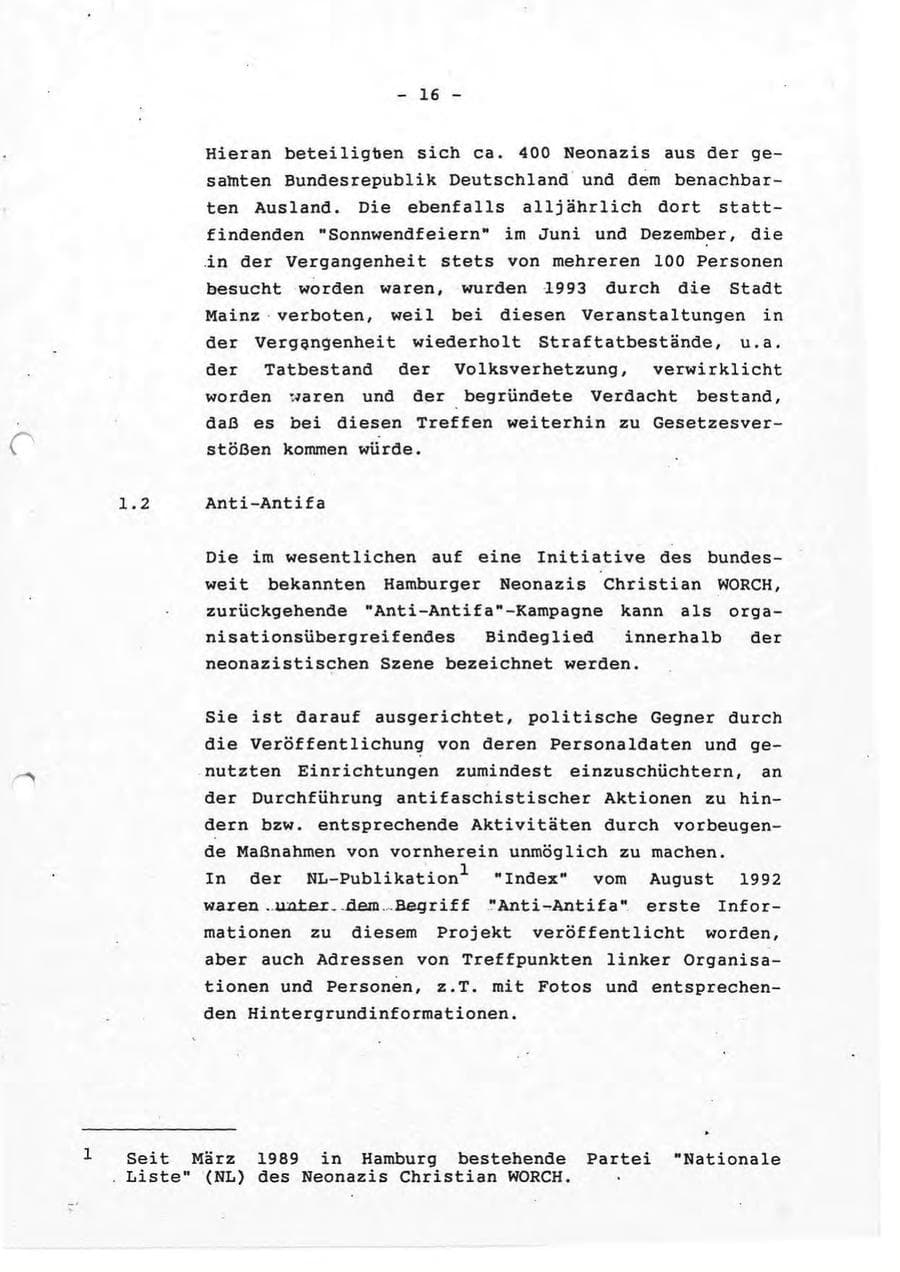 Seite 16 des Verfassungsschutzbericht 1993 Rheinland-Pfalz