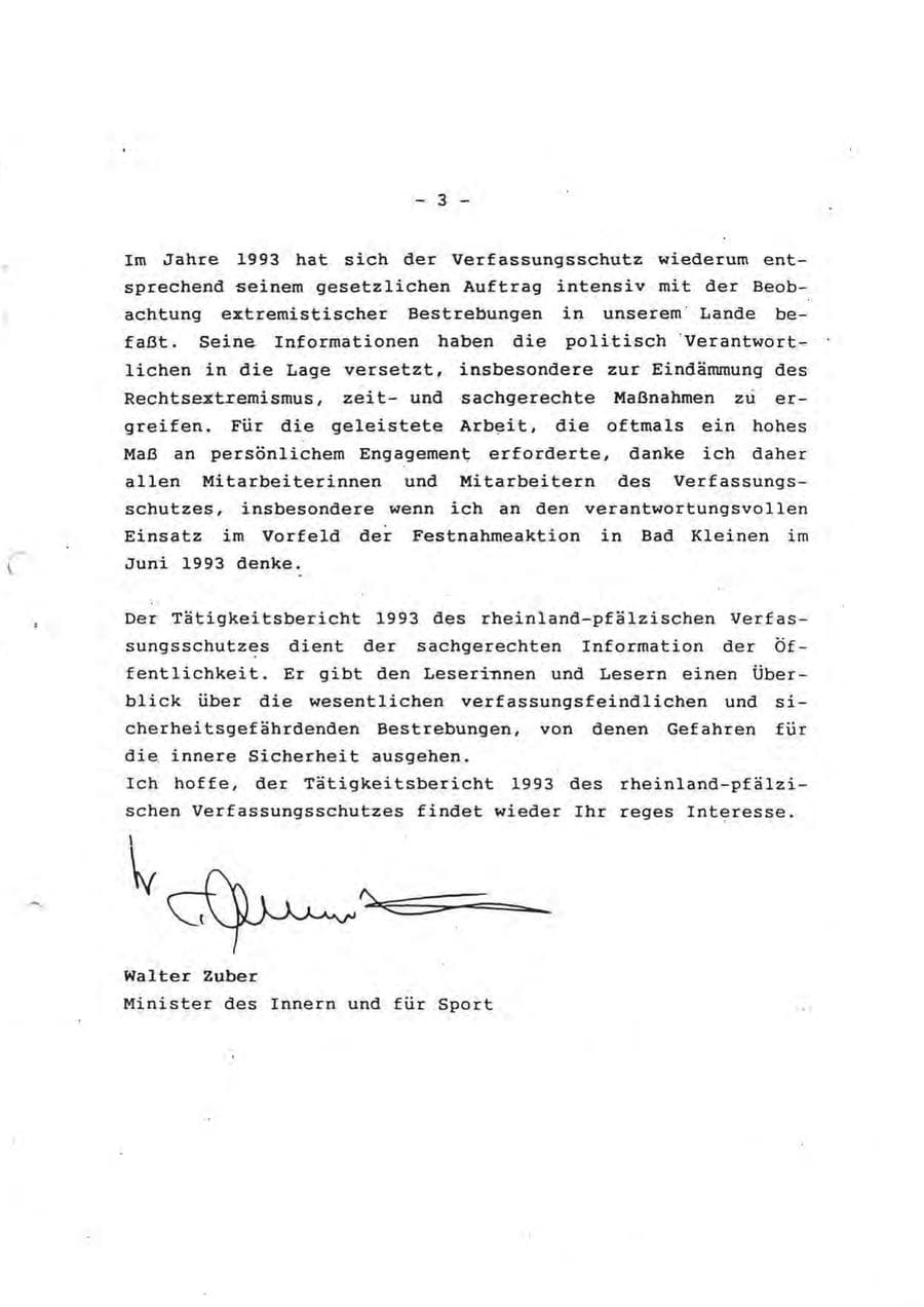 Seite 3 des Verfassungsschutzbericht 1993 Rheinland-Pfalz