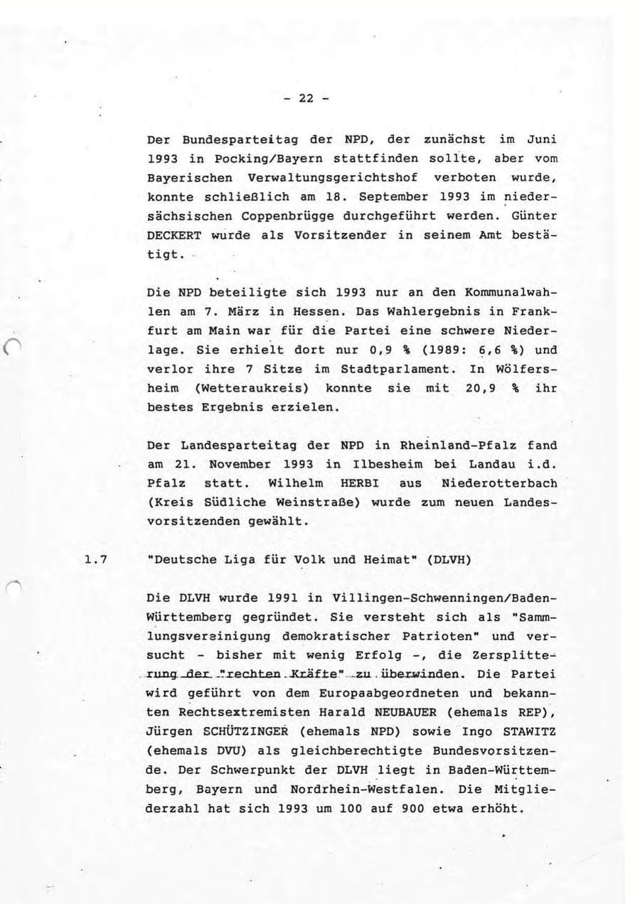 Seite 22 des Verfassungsschutzbericht 1993 Rheinland-Pfalz