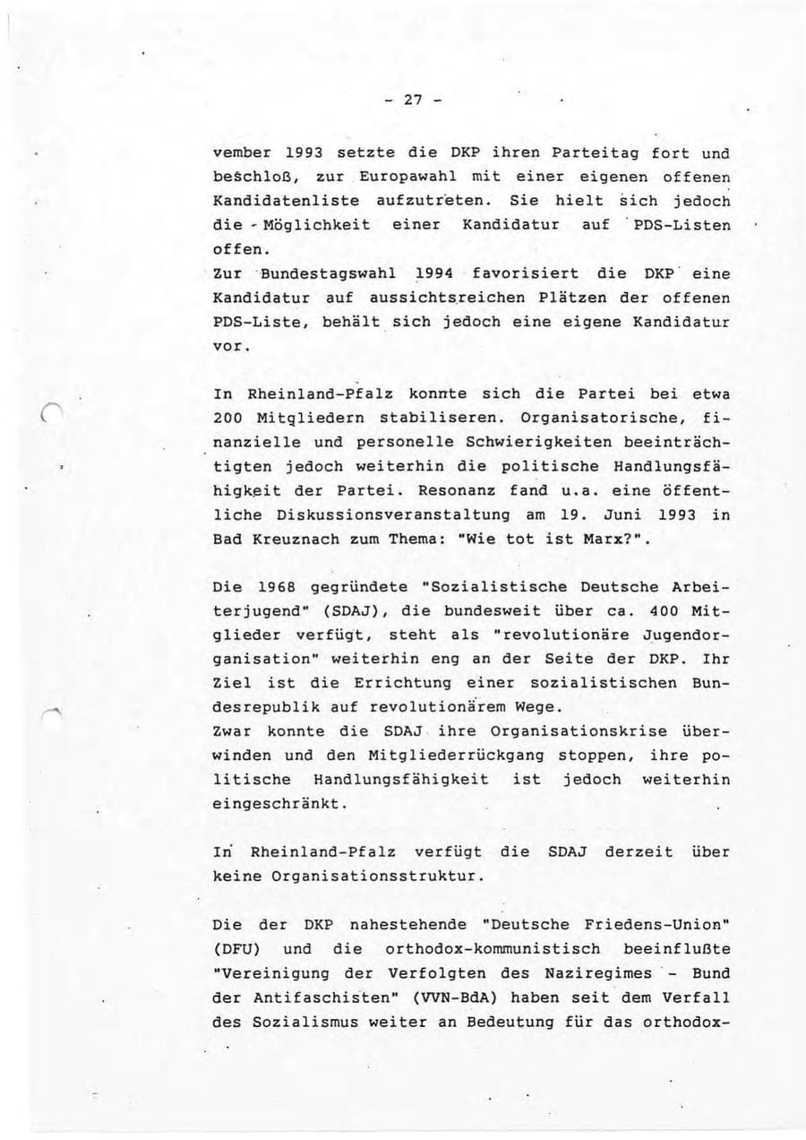 Seite 27 des Verfassungsschutzbericht 1993 Rheinland-Pfalz