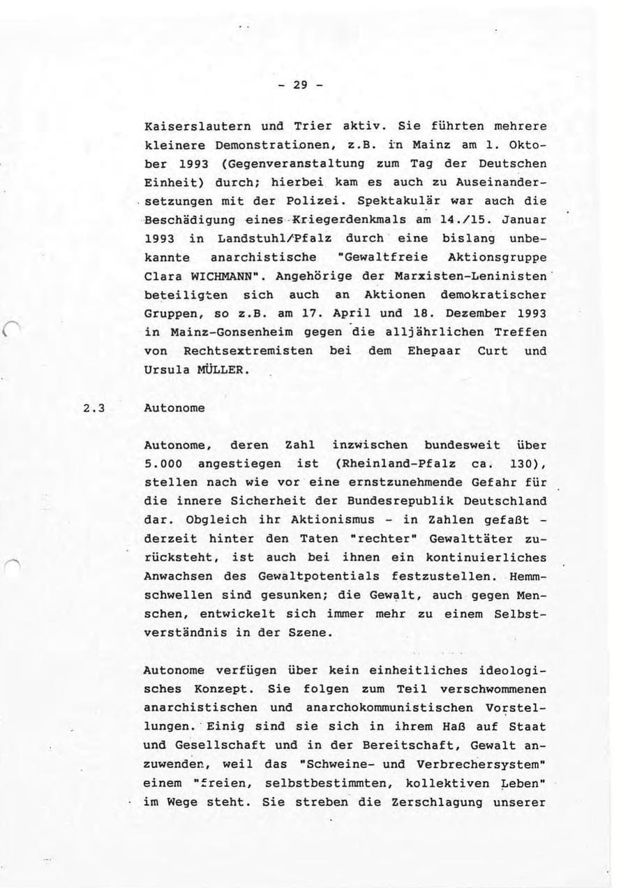 Seite 29 des Verfassungsschutzbericht 1993 Rheinland-Pfalz