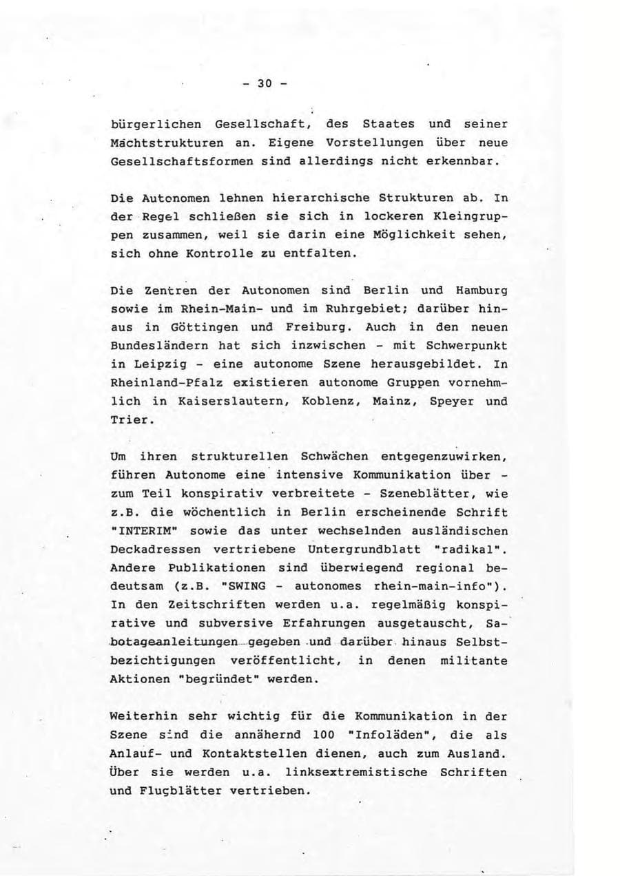Seite 30 des Verfassungsschutzbericht 1993 Rheinland-Pfalz