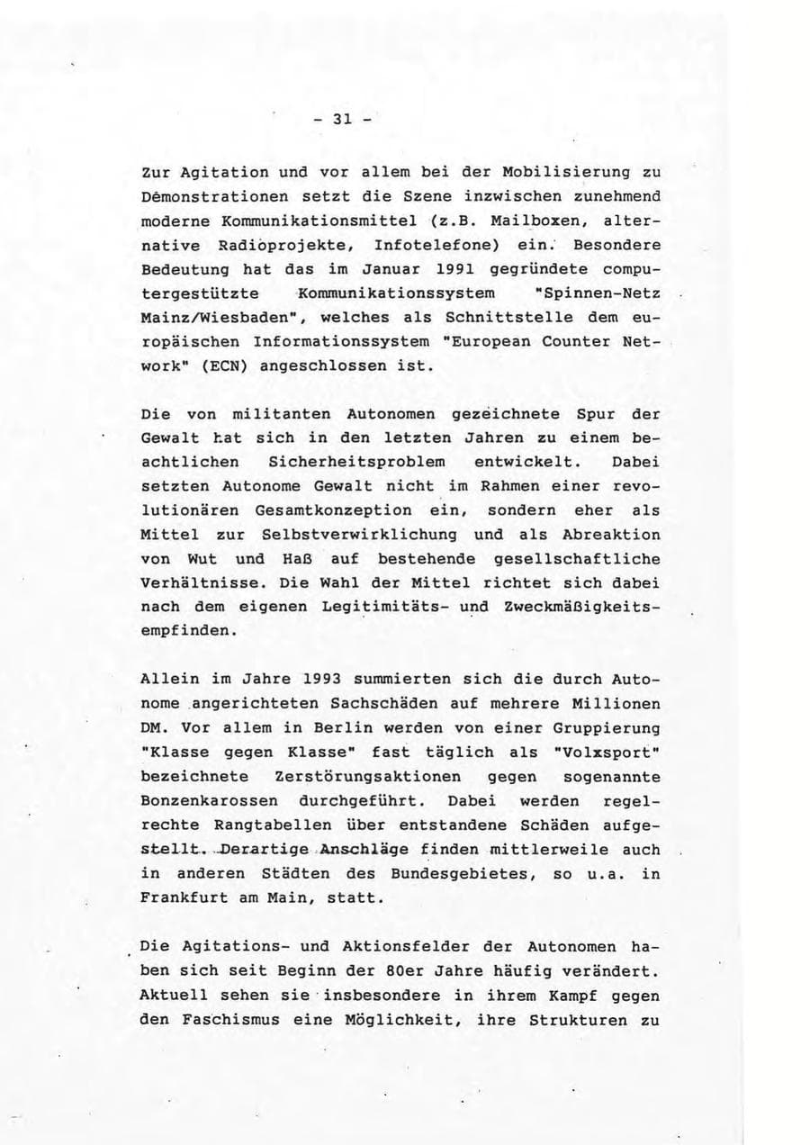 Seite 31 des Verfassungsschutzbericht 1993 Rheinland-Pfalz