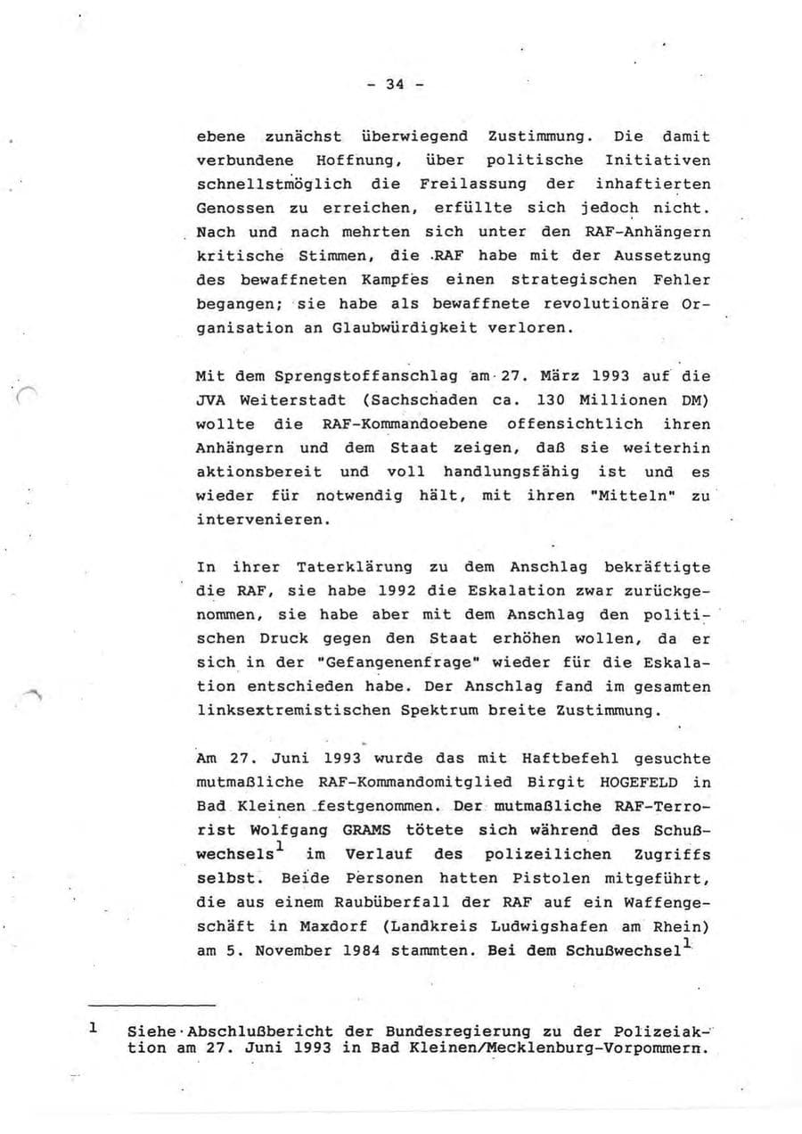Seite 34 des Verfassungsschutzbericht 1993 Rheinland-Pfalz