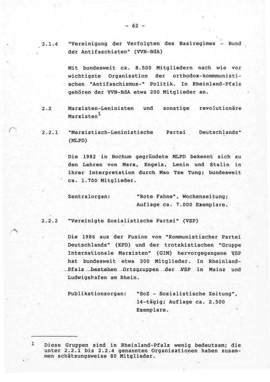 Seite 62 des Verfassungsschutzbericht 1993 Rheinland-Pfalz