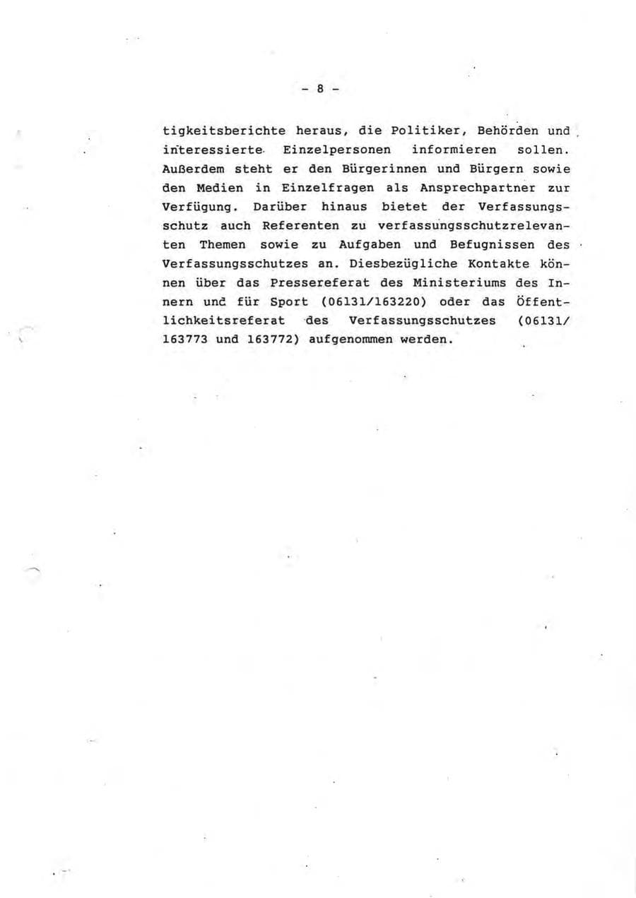 Seite 8 des Verfassungsschutzbericht 1993 Rheinland-Pfalz
