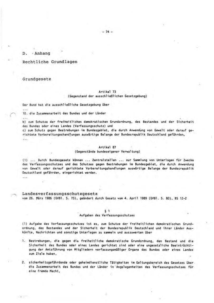 Seite 74 des Verfassungsschutzbericht 1993 Rheinland-Pfalz