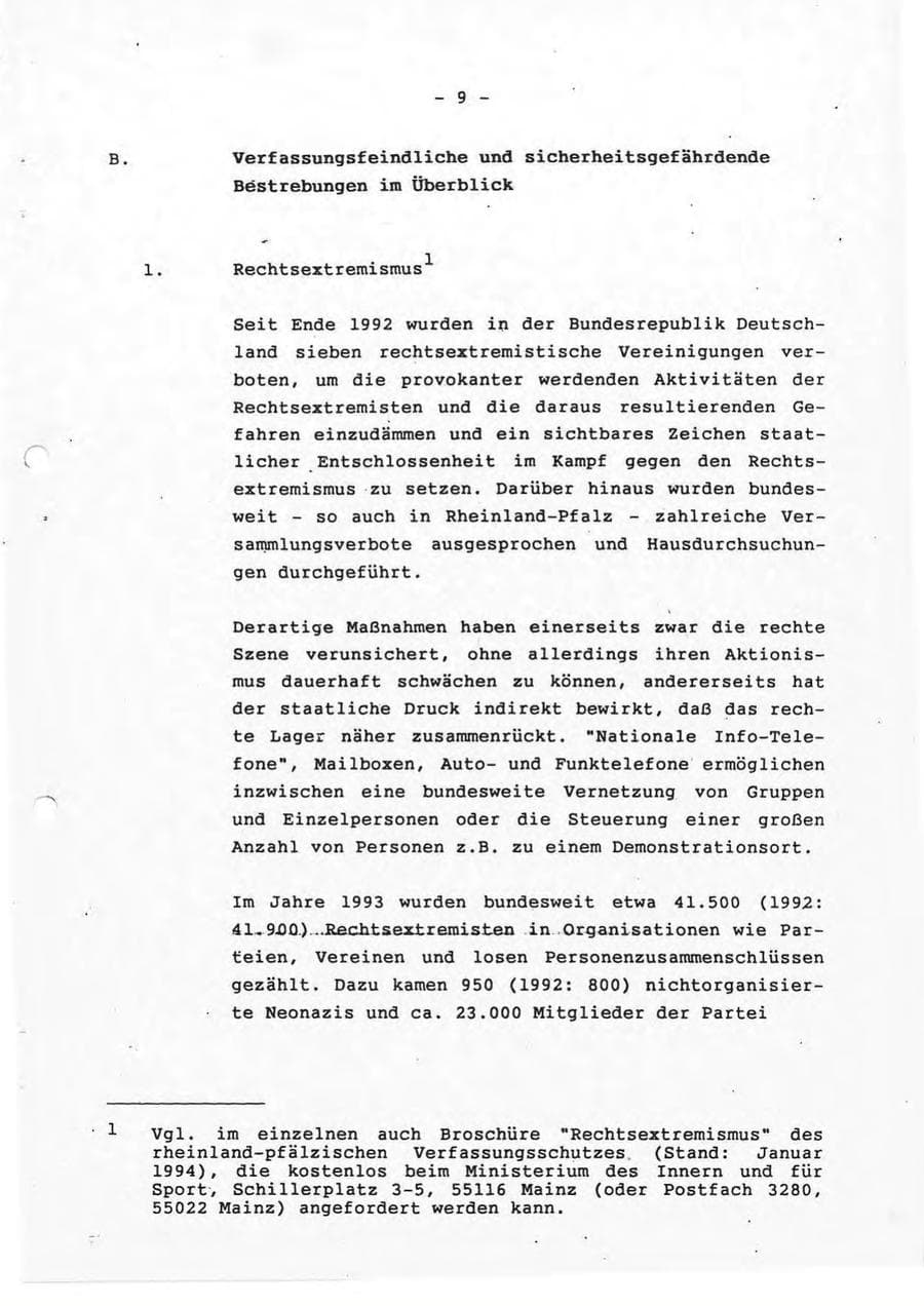 Seite 9 des Verfassungsschutzbericht 1993 Rheinland-Pfalz