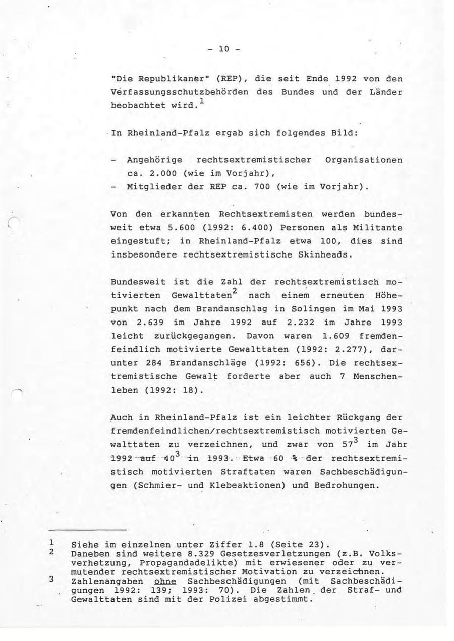 Seite 10 des Verfassungsschutzbericht 1993 Rheinland-Pfalz