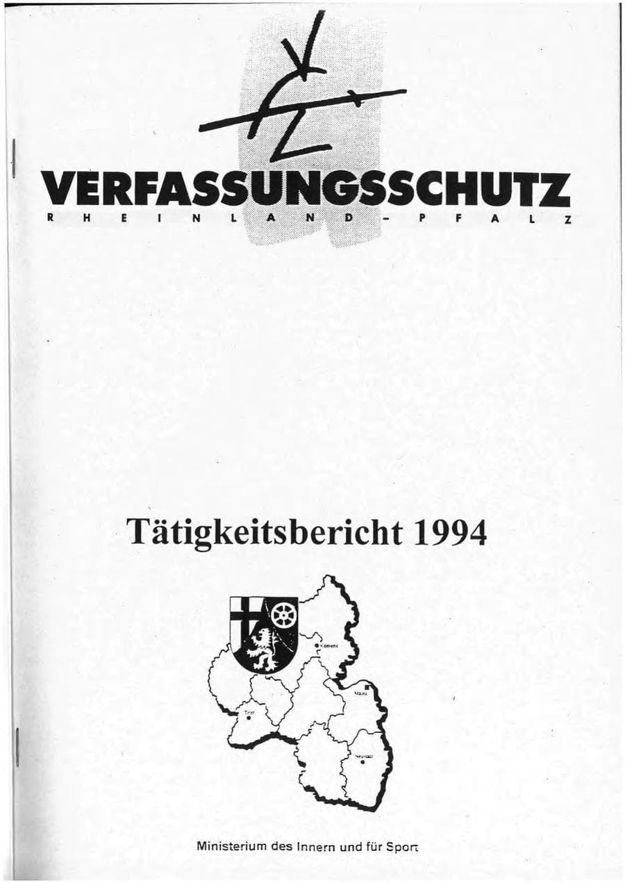 Seite 1 des Verfassungsschutzbericht 1994 Rheinland-Pfalz