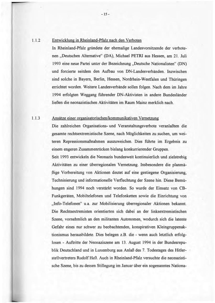 Seite 16 des Verfassungsschutzbericht 1994 Rheinland-Pfalz