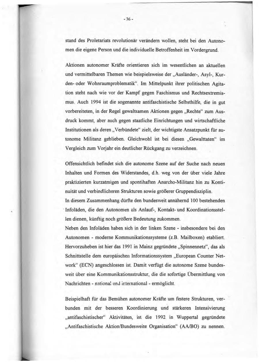 Seite 37 des Verfassungsschutzbericht 1994 Rheinland-Pfalz