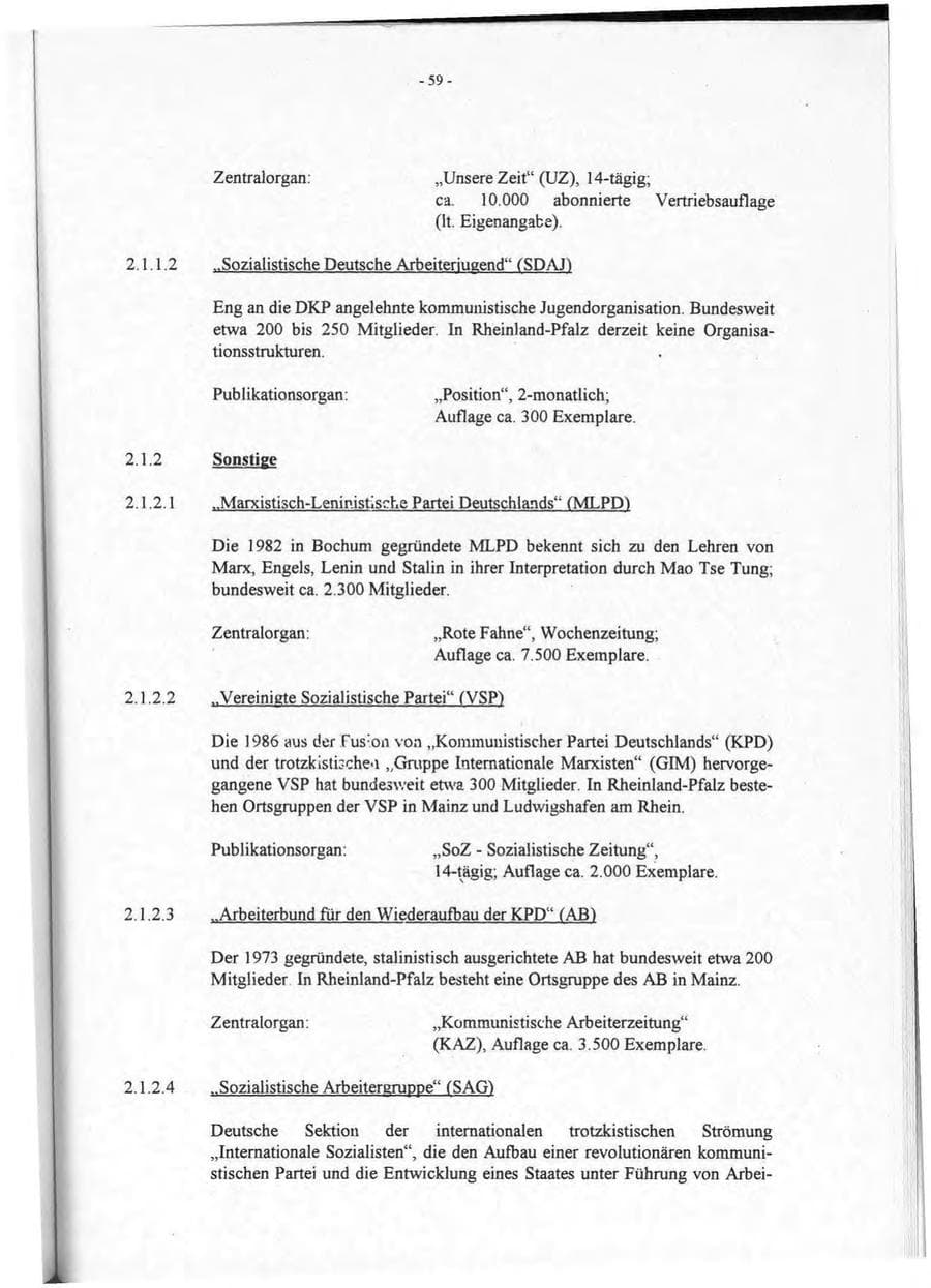 Seite 60 des Verfassungsschutzbericht 1994 Rheinland-Pfalz