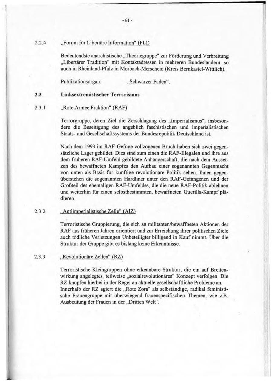 Seite 62 des Verfassungsschutzbericht 1994 Rheinland-Pfalz