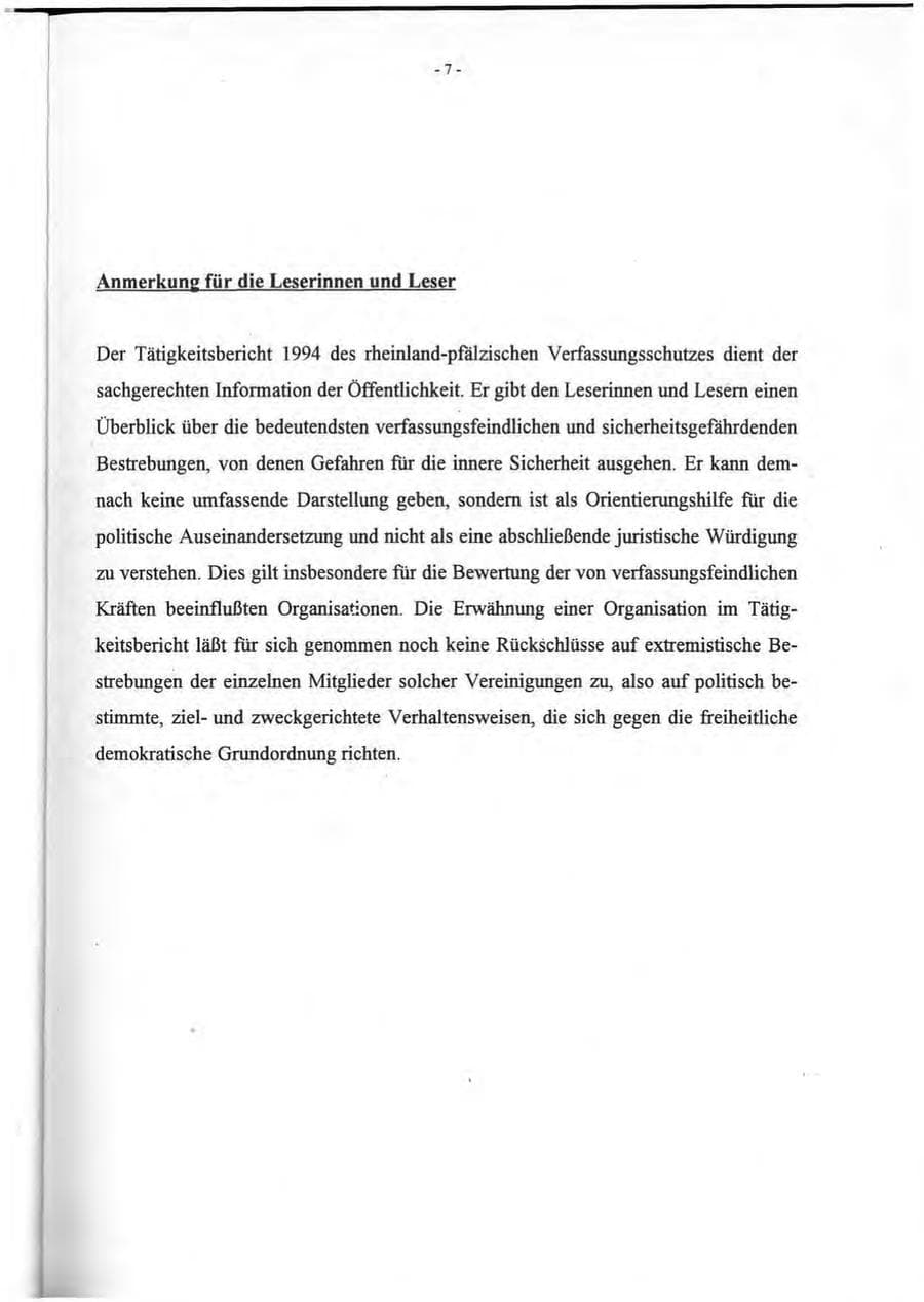 Seite 8 des Verfassungsschutzbericht 1994 Rheinland-Pfalz
