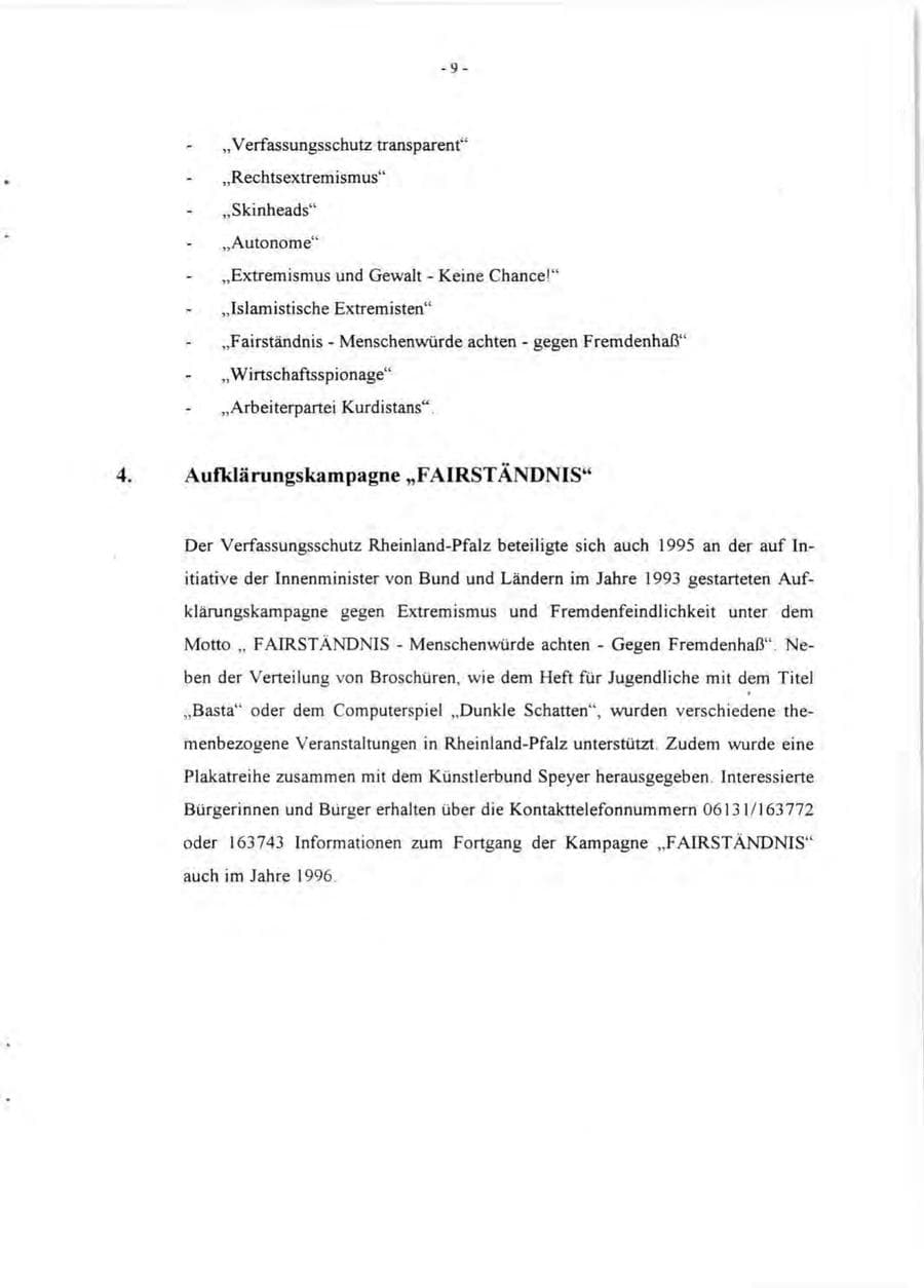 Seite 11 des Verfassungsschutzbericht 1995 Rheinland-Pfalz