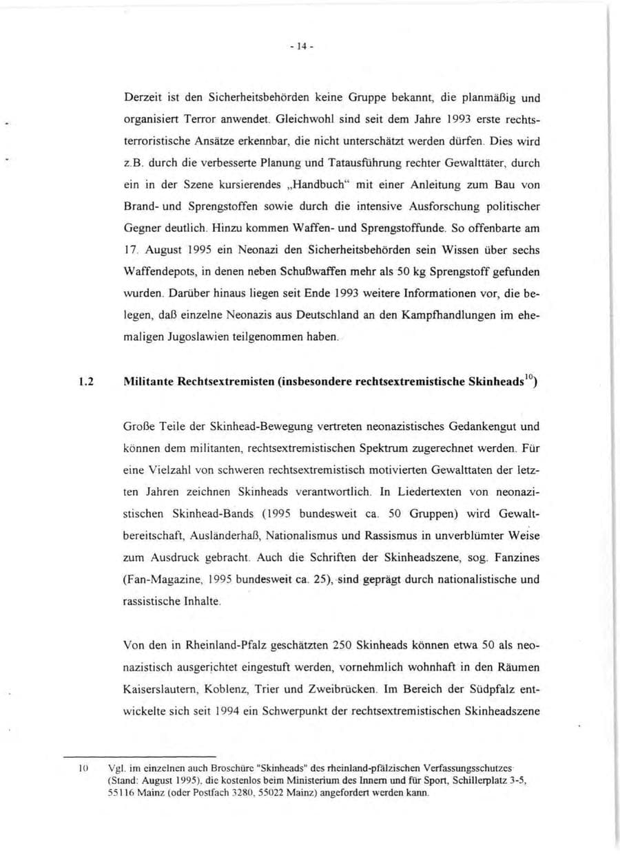 Seite 16 des Verfassungsschutzbericht 1995 Rheinland-Pfalz