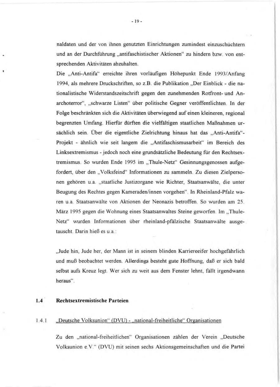 Seite 21 des Verfassungsschutzbericht 1995 Rheinland-Pfalz
