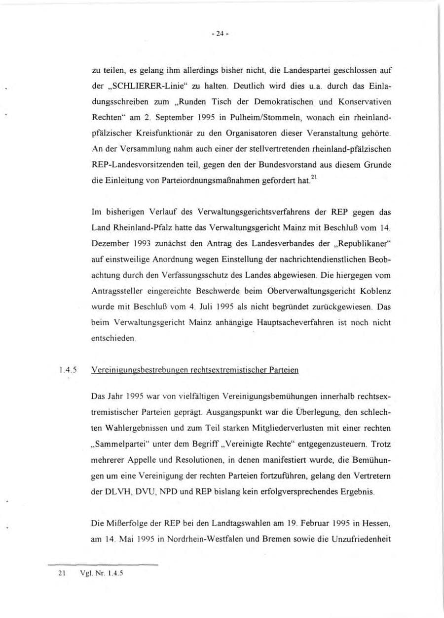 Seite 26 des Verfassungsschutzbericht 1995 Rheinland-Pfalz