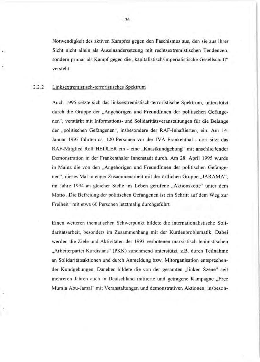 Seite 38 des Verfassungsschutzbericht 1995 Rheinland-Pfalz