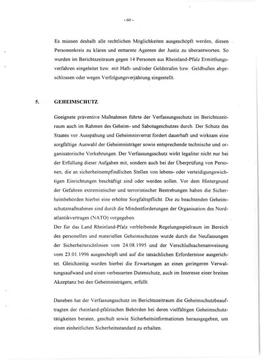 Seite 62 des Verfassungsschutzbericht 1995 Rheinland-Pfalz