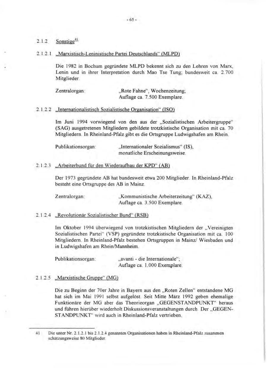 Seite 67 des Verfassungsschutzbericht 1995 Rheinland-Pfalz