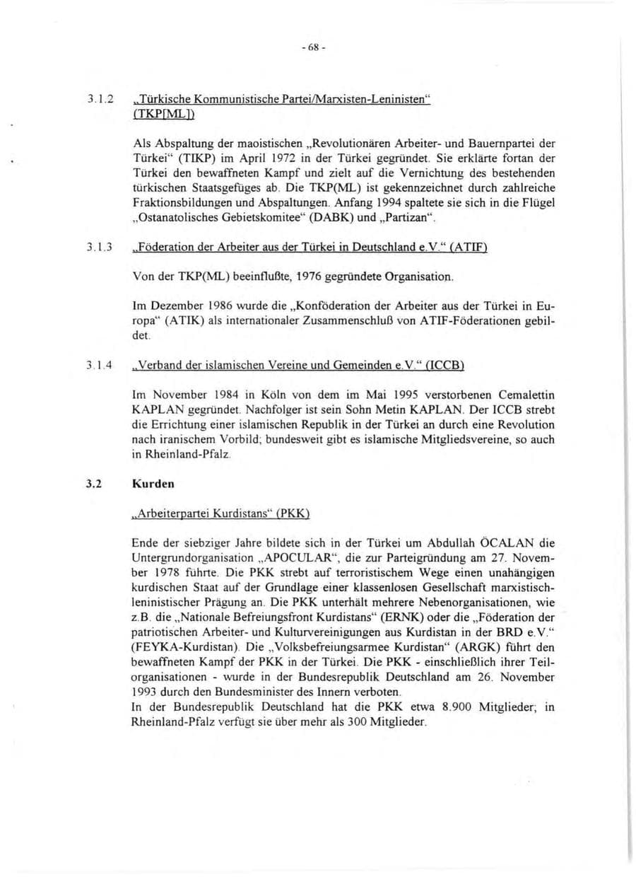 Seite 70 des Verfassungsschutzbericht 1995 Rheinland-Pfalz