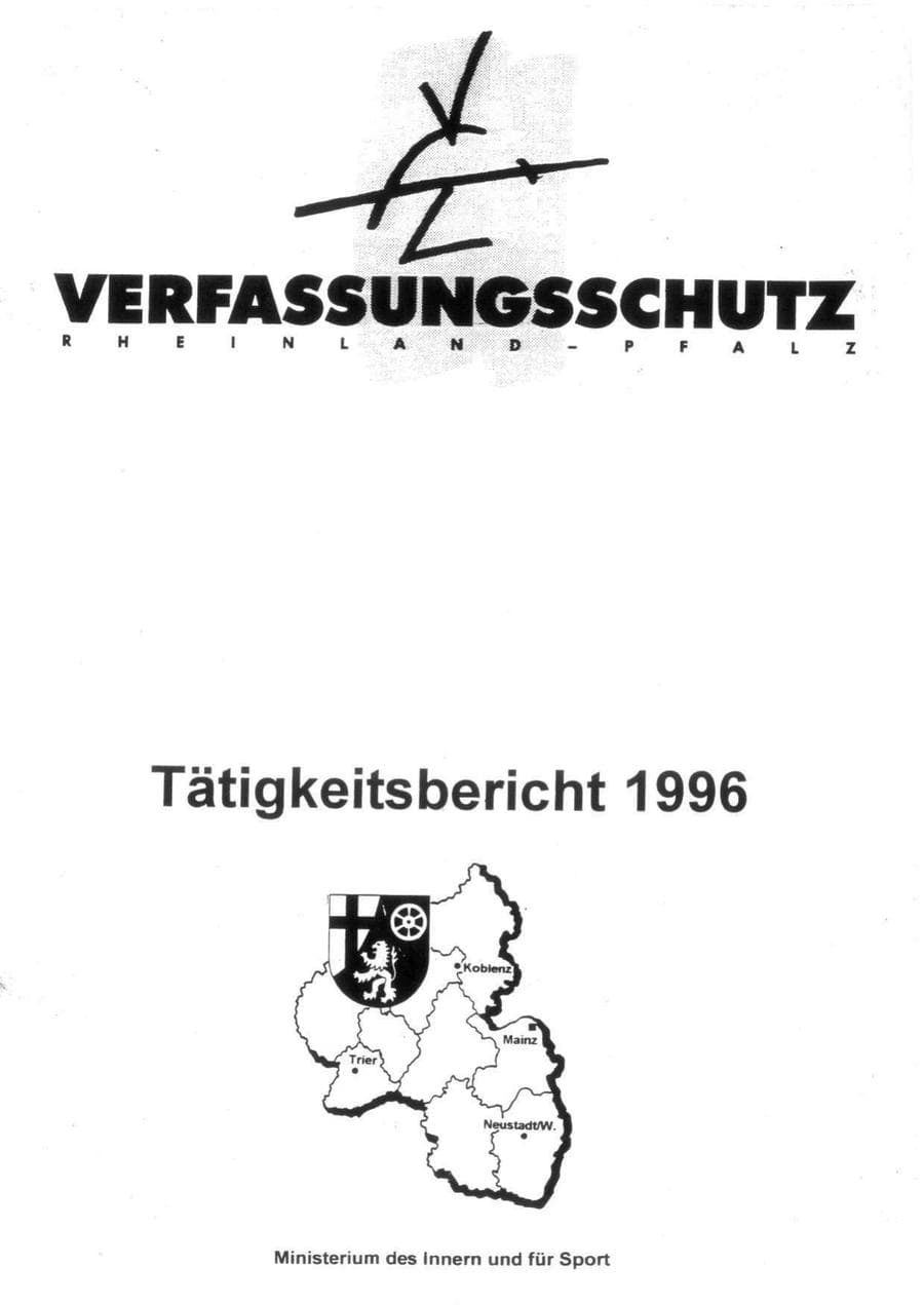 Seite 1 des Verfassungsschutzbericht 1996 Rheinland-Pfalz