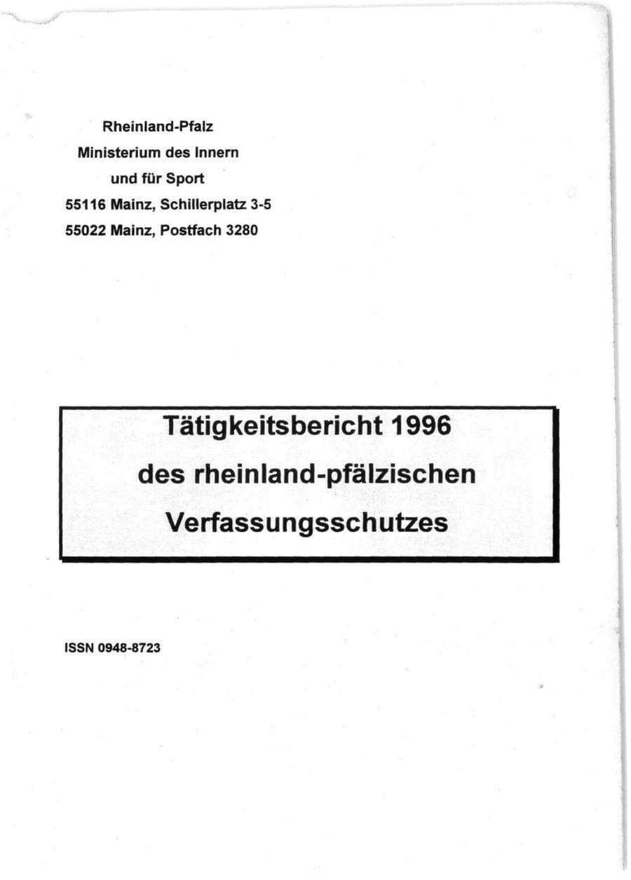 Seite 2 des Verfassungsschutzbericht 1996 Rheinland-Pfalz