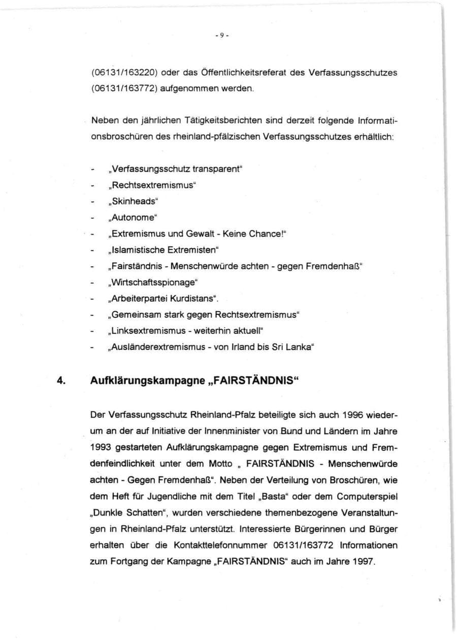 Seite 11 des Verfassungsschutzbericht 1996 Rheinland-Pfalz