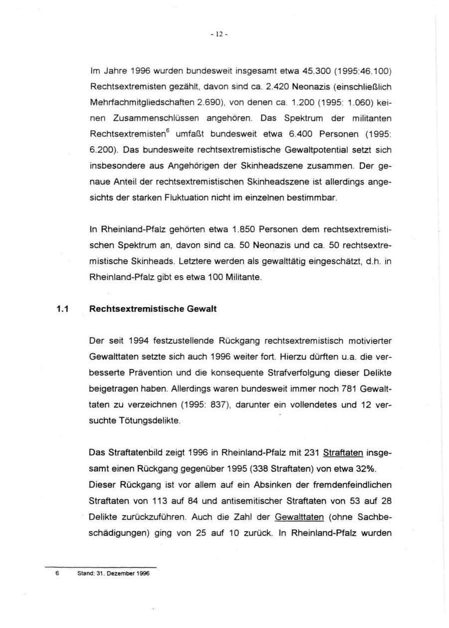 Seite 14 des Verfassungsschutzbericht 1996 Rheinland-Pfalz