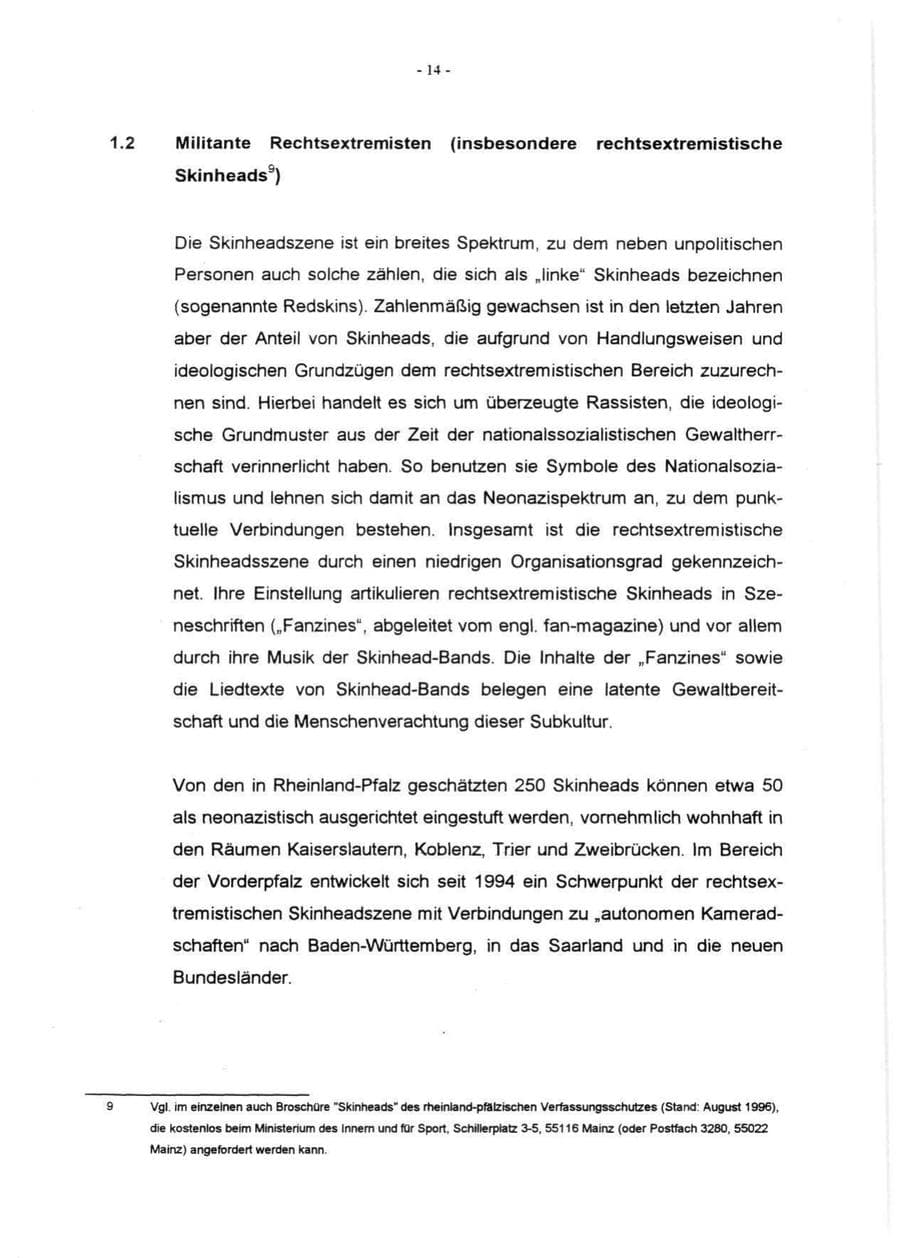 Seite 16 des Verfassungsschutzbericht 1996 Rheinland-Pfalz