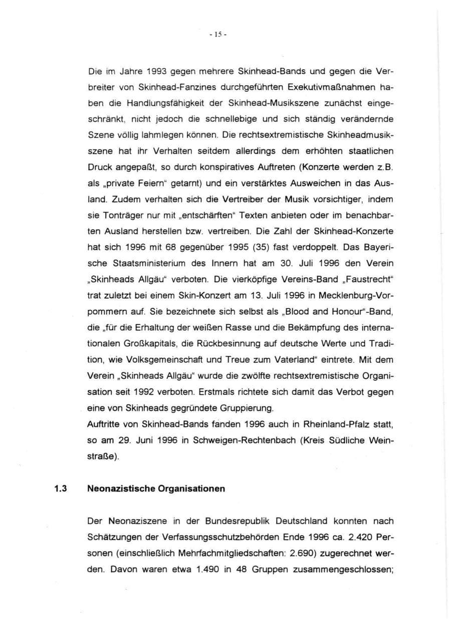 Seite 17 des Verfassungsschutzbericht 1996 Rheinland-Pfalz
