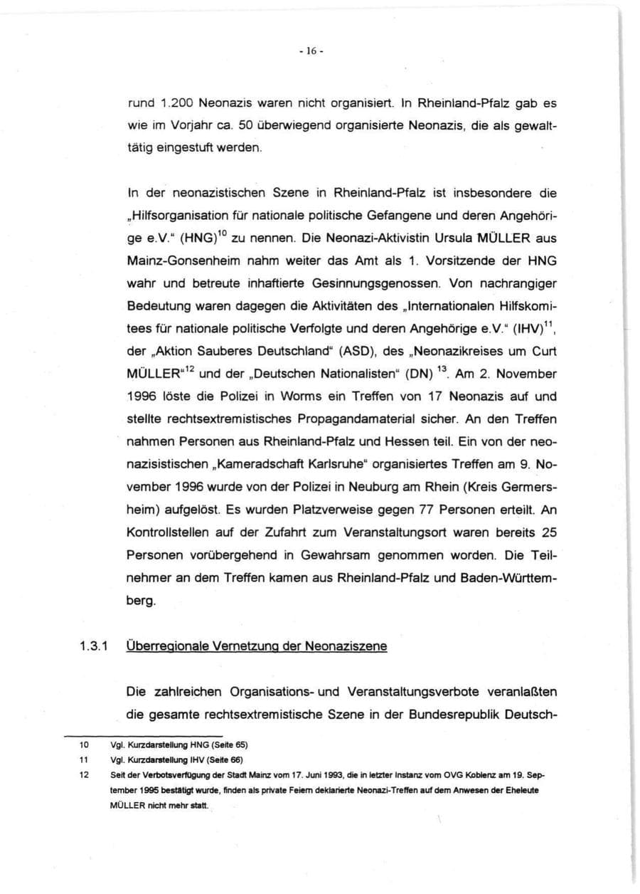 Seite 18 des Verfassungsschutzbericht 1996 Rheinland-Pfalz