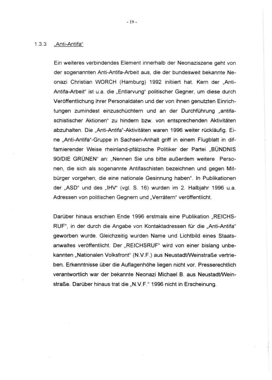 Seite 21 des Verfassungsschutzbericht 1996 Rheinland-Pfalz