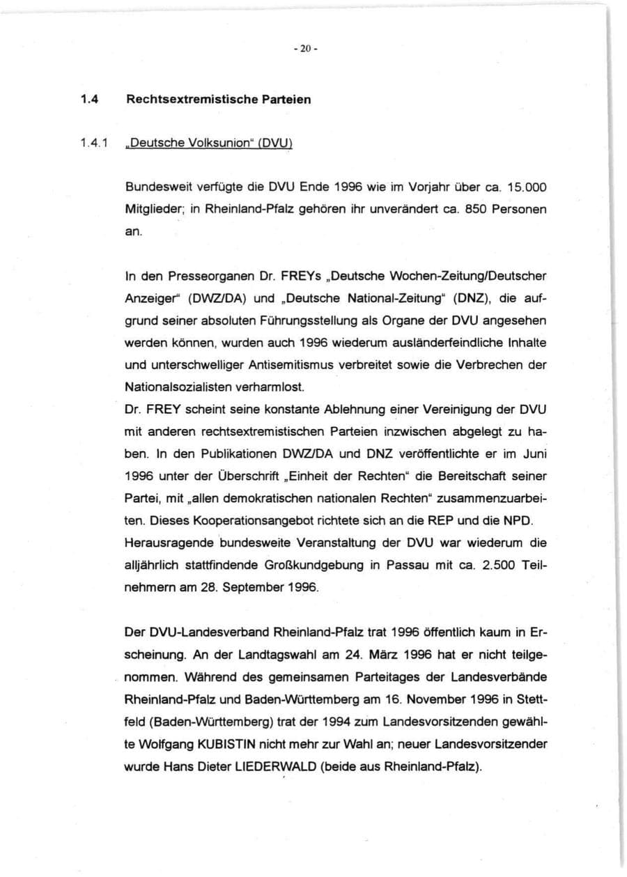 Seite 22 des Verfassungsschutzbericht 1996 Rheinland-Pfalz