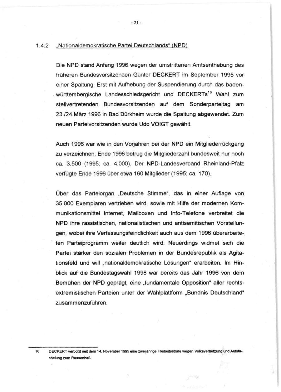 Seite 23 des Verfassungsschutzbericht 1996 Rheinland-Pfalz