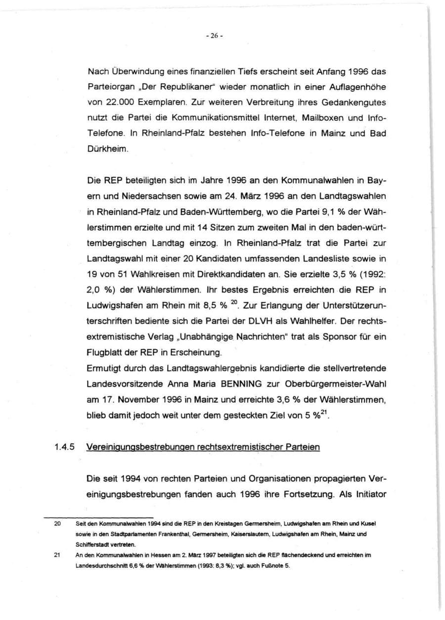 Seite 28 des Verfassungsschutzbericht 1996 Rheinland-Pfalz