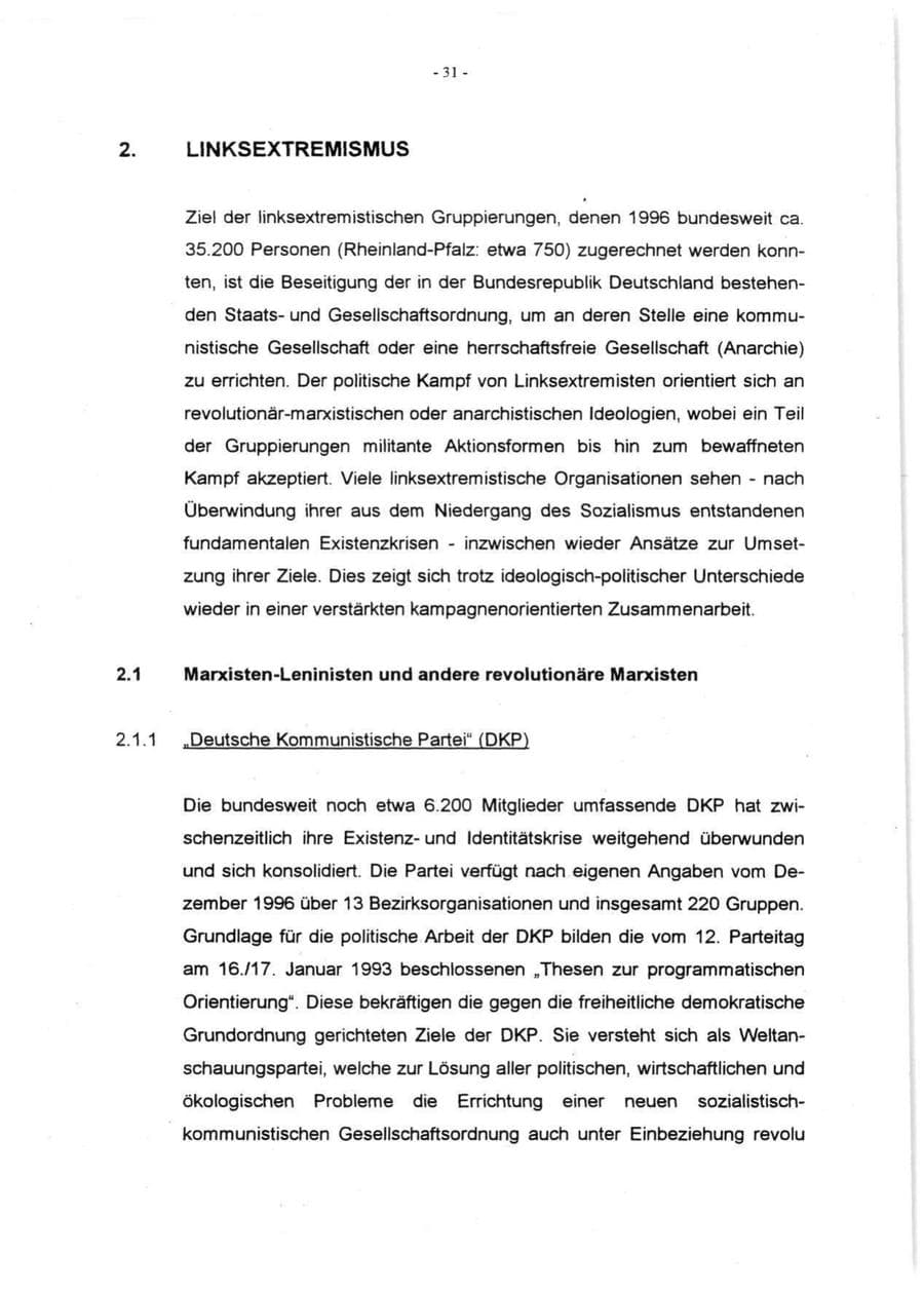 Seite 33 des Verfassungsschutzbericht 1996 Rheinland-Pfalz
