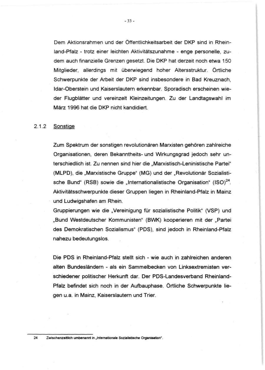 Seite 35 des Verfassungsschutzbericht 1996 Rheinland-Pfalz