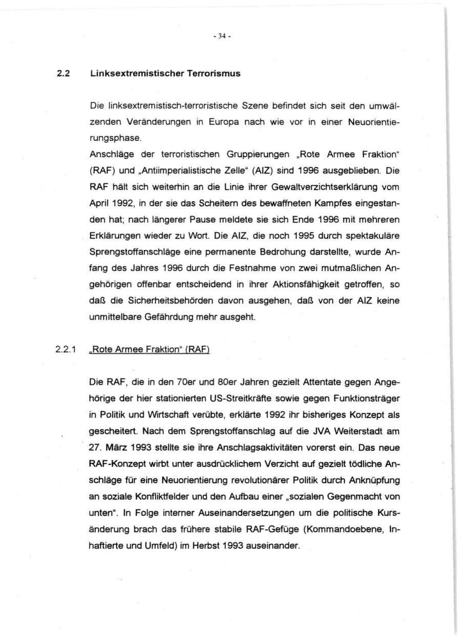 Seite 36 des Verfassungsschutzbericht 1996 Rheinland-Pfalz