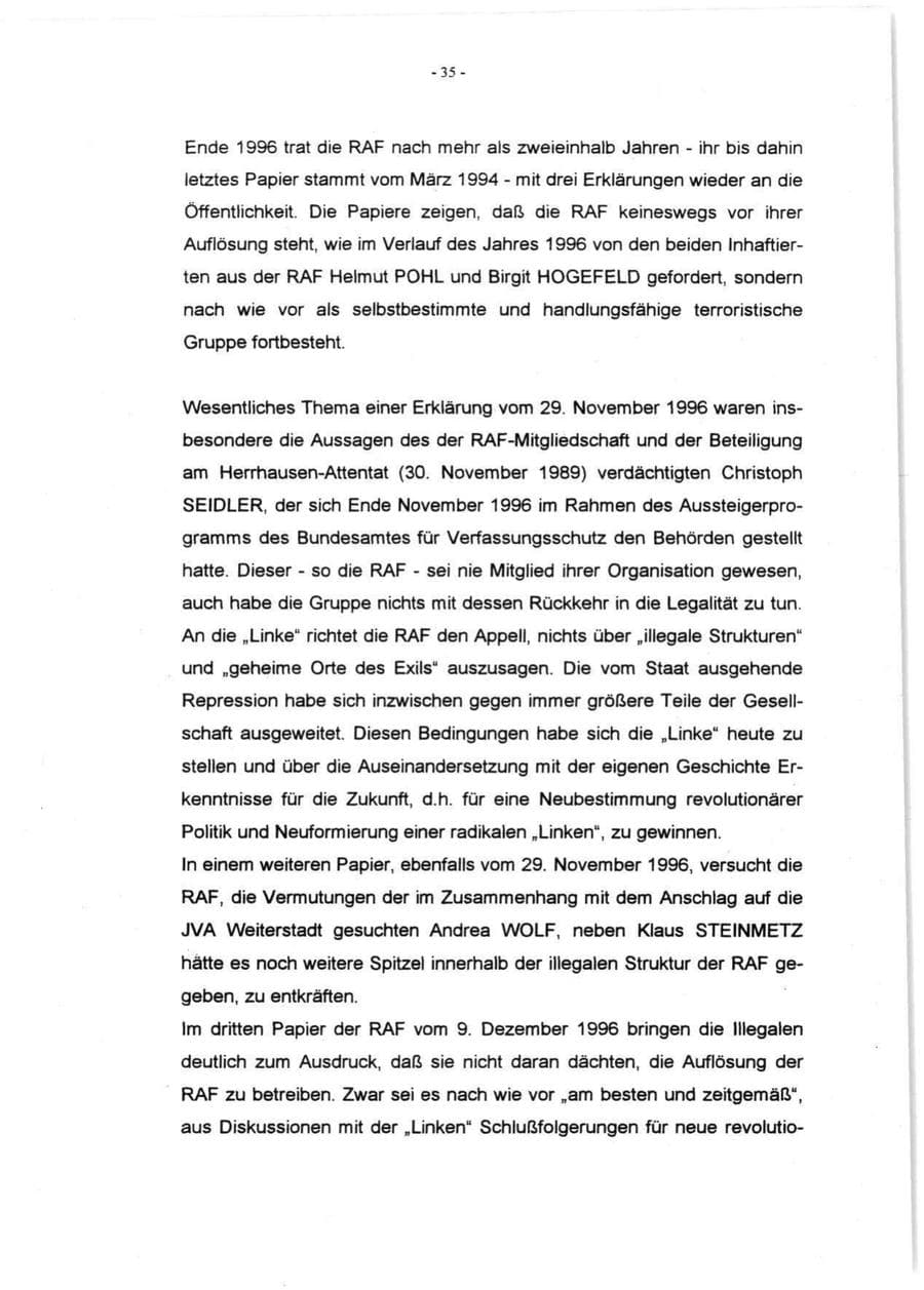 Seite 37 des Verfassungsschutzbericht 1996 Rheinland-Pfalz