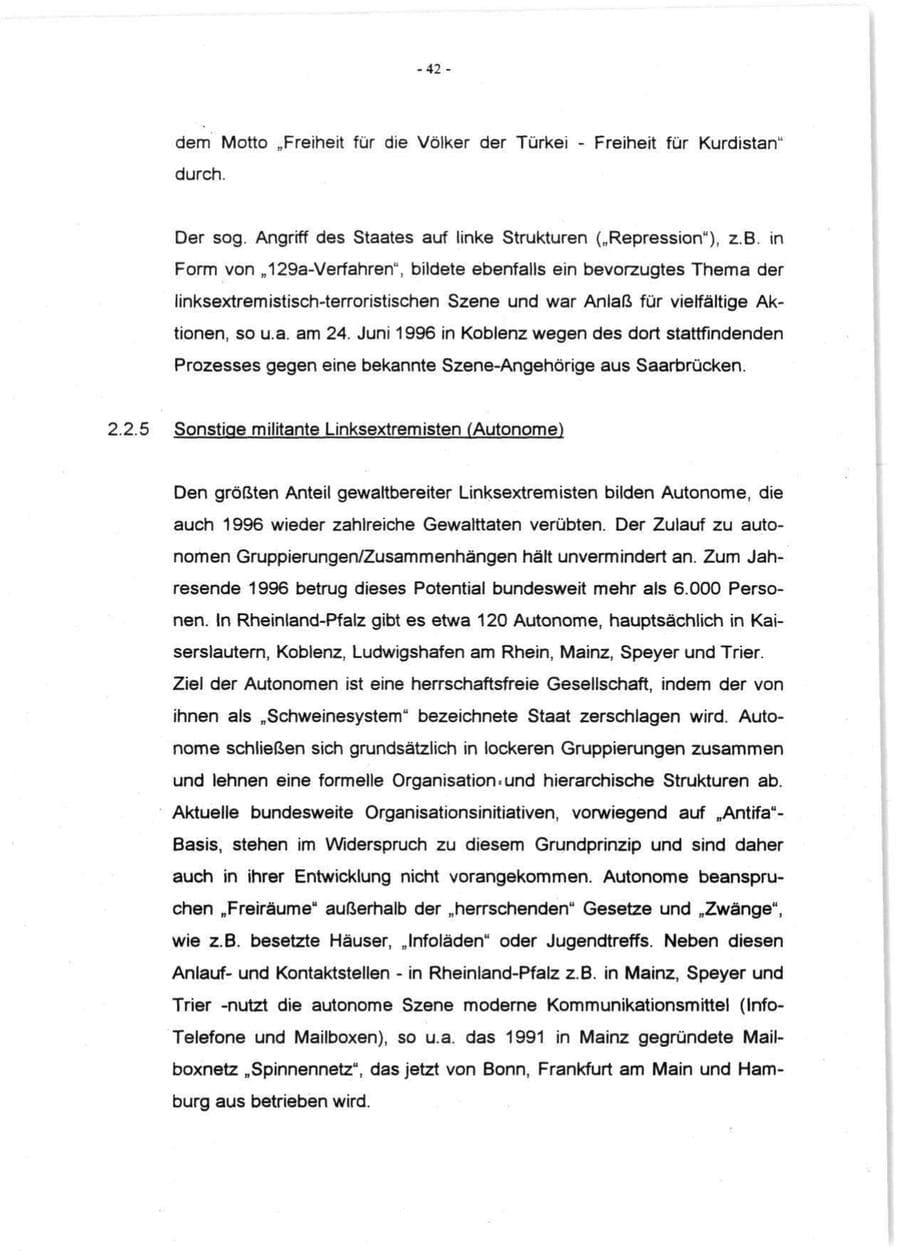 Seite 44 des Verfassungsschutzbericht 1996 Rheinland-Pfalz