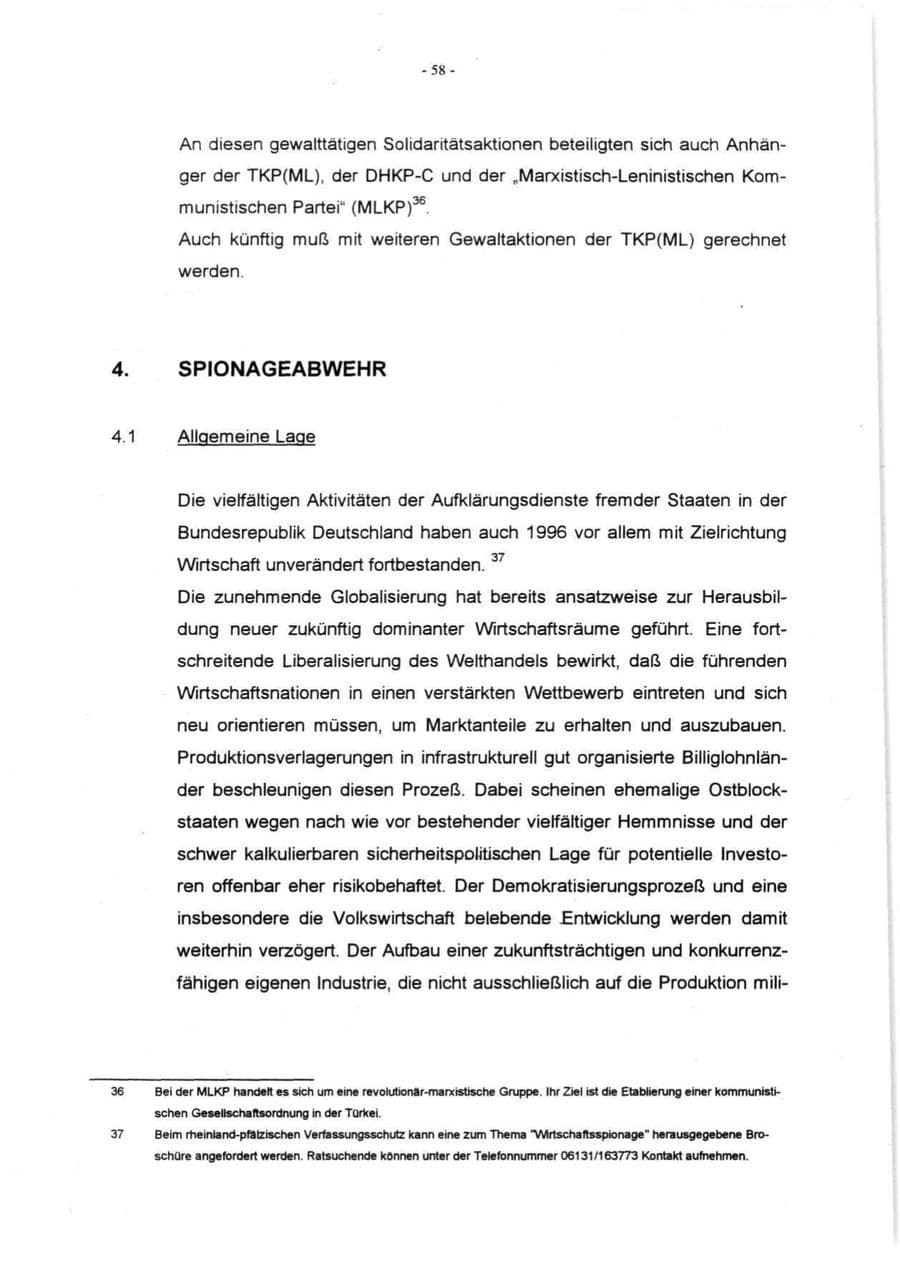 Seite 60 des Verfassungsschutzbericht 1996 Rheinland-Pfalz