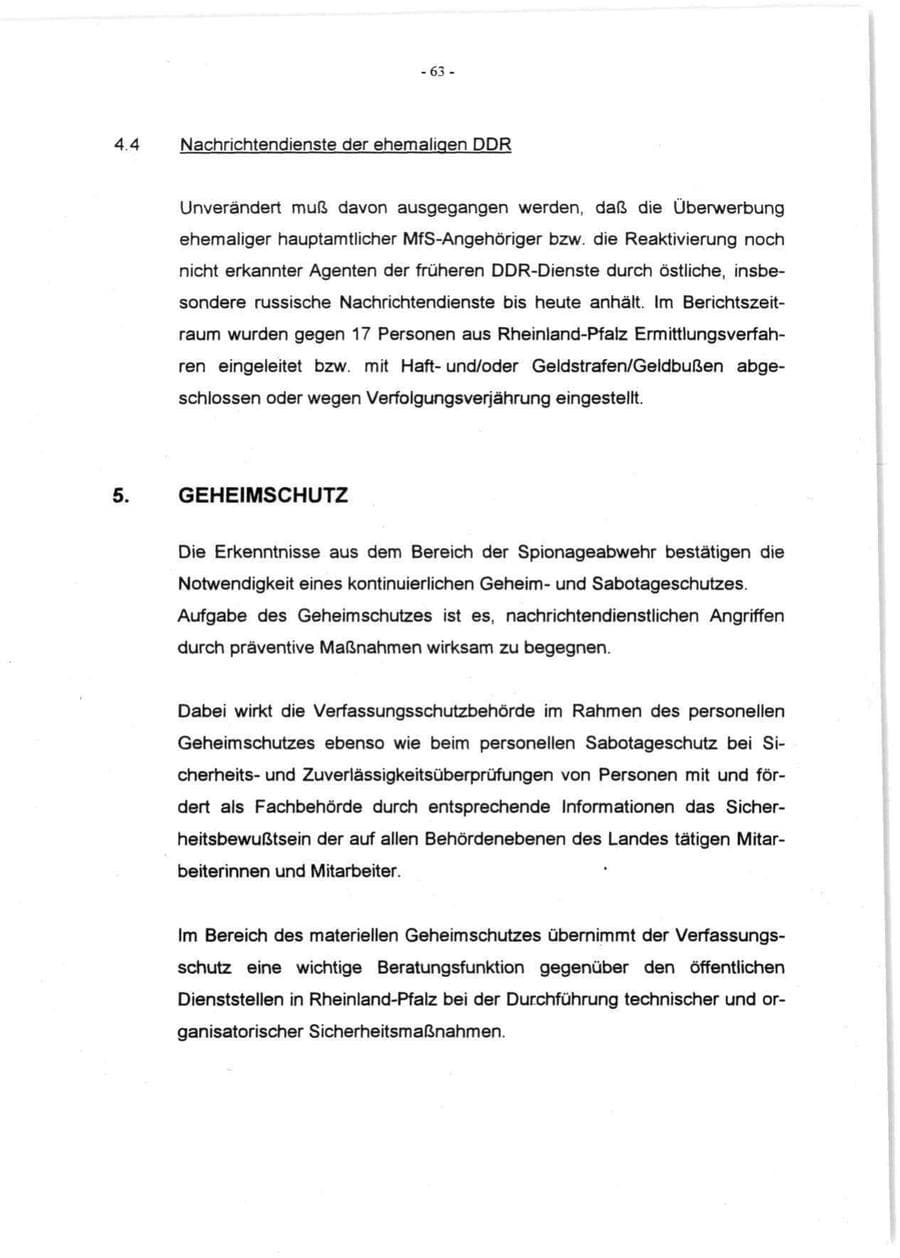 Seite 65 des Verfassungsschutzbericht 1996 Rheinland-Pfalz