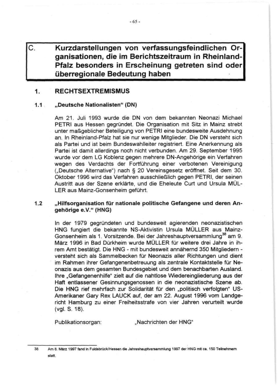 Seite 67 des Verfassungsschutzbericht 1996 Rheinland-Pfalz