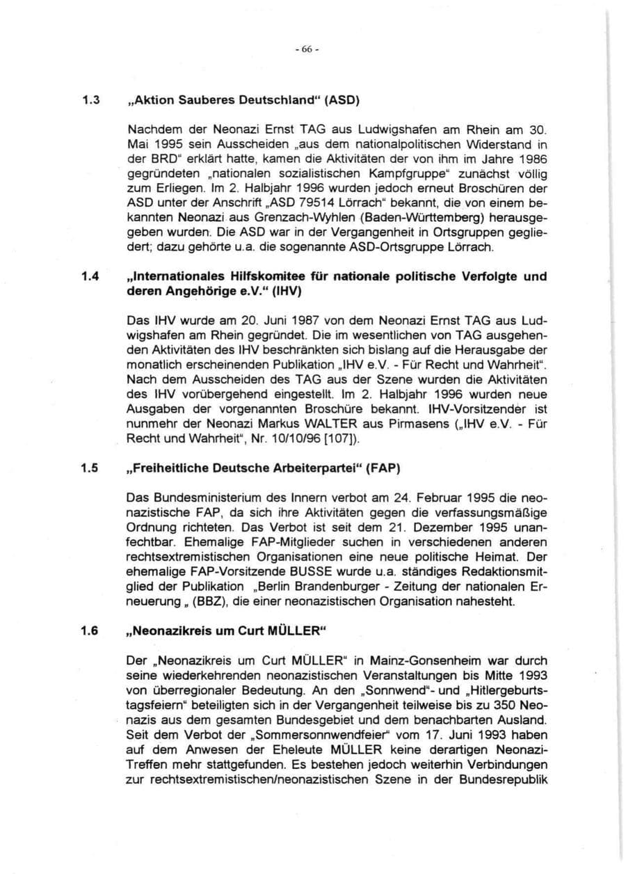 Seite 68 des Verfassungsschutzbericht 1996 Rheinland-Pfalz