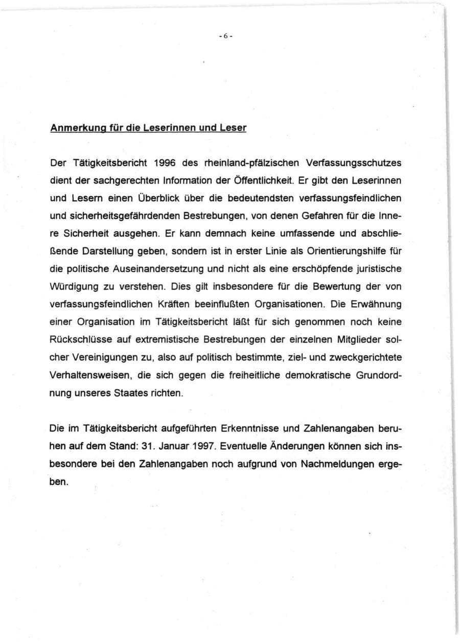 Seite 8 des Verfassungsschutzbericht 1996 Rheinland-Pfalz